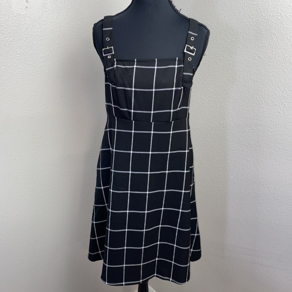 NWT Hot Topic Pinafore Dress Women's Small Black Plaid Punk Grunge Skater Goth